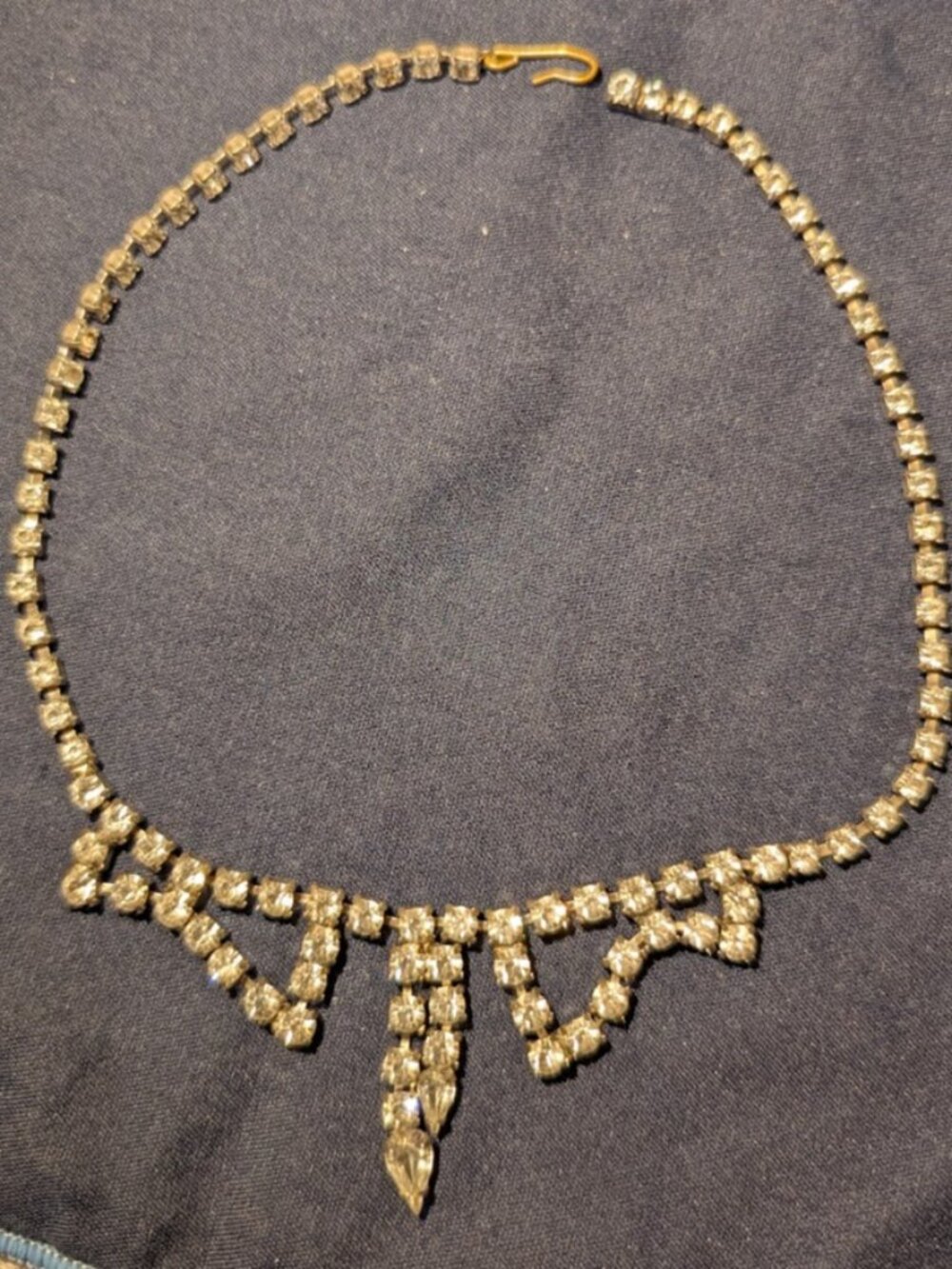 Vintage 1950s Mid Century Clear Rhinestone Festoon Drop Swag Choker Necklace